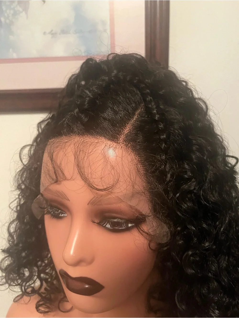 Hand-Braided Natural Black Curly Lace Front Wig - Women Hair